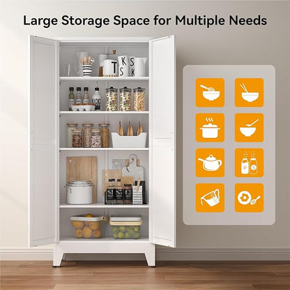 COFaR 71" Tall Pantry Cabinet with 5 Adjustable Shelves, White Storage Cabinet with Doors, Sturdy Freestanding Cupboard for Kitchen Organization, Living Room & Bathroom