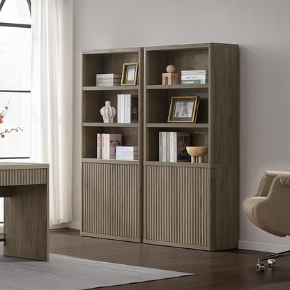 SICOTAS Book Shelf with Doors 71" Tall 6 Tier Bookshelf with Adjustable Shelves Fluted Booshelves & Bookcases Modern Book Case with Large Storage Display Cabinet for Living Room Home Office Bedroom