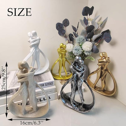 Couple Sculptures for Home Decor, Anniversary Statue Gifts, Hugging Couple Figurines, Modern Romantic Sculptures for Living Room, Bedroom, Office Decor (Silver)