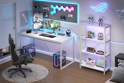 EXCEFUR Home Office Desk, Modern Wood Computer Desk, Wood Study Writing Table, Simple Gaming Executive Desk Workstation for Bedroom Living Room, White, 53 inch