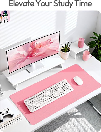 YSAGi Leather Desk Protector, Office Mat, Large Mouse Mat, Non-Slip PU Leather Blotter, Laptop Desk Mat, Waterproof Writing Pad for Office and Home (Pink, 35.4" x 17")