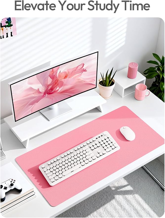 YSAGi Leather Desk Pad Protector, Office Desk Mat, Large Mouse Pad, Non-Slip PU Leather Desk Blotter, Laptop Desk Pad, Waterproof Desk Writing Pad for Office and Home (Pink,55" x 17.2")