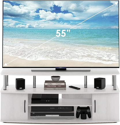 Furinno JAYA Large Entertainment Stand for TV Up to 55 Inch, White Oak/Chrome
