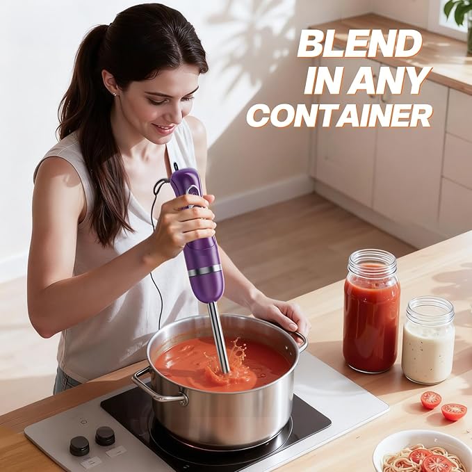 Turelar Immersion Blender Handheld, Corded Electric Blenders Portable Stick Mixer with 2 Mixing Speed and Stainless Steel Blades Emulsifier for Effortless Blending Soup, Smoothies, Puree or Baby Food