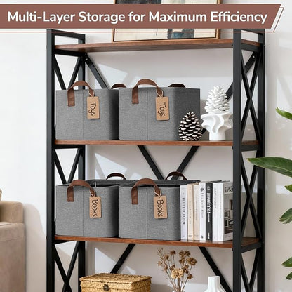 CHICVITA 4 Pack Storage Baskets for Shelves, Foldable Fabric Storage Bins with Metal Frame Handles, Closet Organizer Bins for Toys Blankets, 14.8" x 10.3" x 8.3", Gray