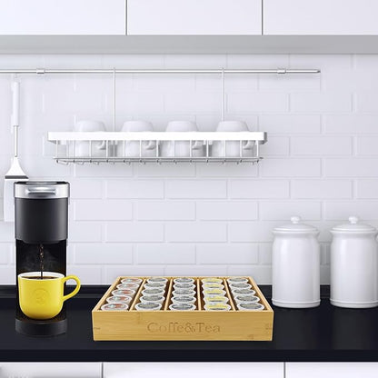 MinBoo Bamboo K Cup Holder for Drawer or Countertop Coffee Pod Holder 25-36 K Cup Pod Storage Tea Bag Organizer Storage for Coffee Station Home Office and Kitchen (Bamboo)