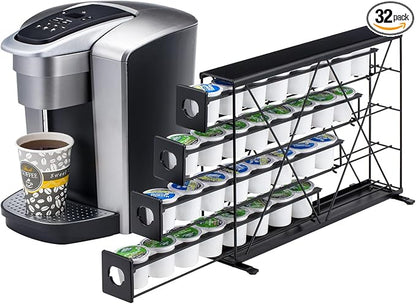 K Cup Holders for 4 Tier, 32 Pods K Cup Storage, Coffee Pod Holder for Countertop, K Cup Organizer Coffee Bar Accessories Black Metal