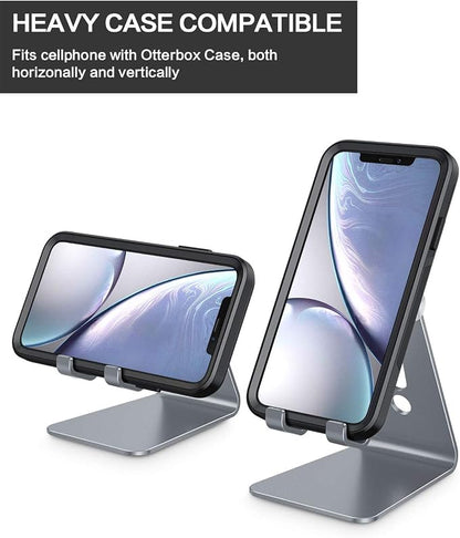 OMOTON Adjustable Cell Phone Stand, C2 Aluminum Desktop Phone Holder Dock Compatible with iPhone 15 14 13 Xs XR 8 Plus 7 6, Samsung Galaxy, Google Pixel, Android Phones, Grey