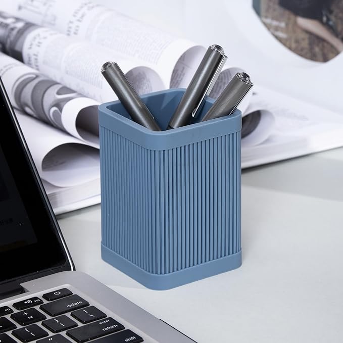 Aesthetic Pen Holder For Desk, Modern Silicone Pencil Holder, Stylish Office Desk Decor, Made of 5 mm Thickened Premium Silicone, Office Desk Organizer And Accessories (Dark Blue)