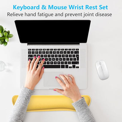 Dapesuom Enlarge Keyboard Wrist Rest, Cute Memory Foam Keyboard Wrist Cushion for Computer Desk Mats Support, Typing Pain Relief Ergonomic Mouse Pad Rests with Non-Slip Base for Gaming, Laptop, Yellow