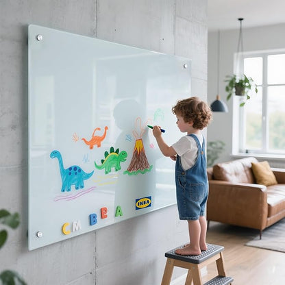 Magnetic Glass Whiteboard 36"X72" Dry Erase Board White Board Wall Mounted WritingBoard for Office School Home Accessory Tray 3 Dry Erase Marker 4 Glass Board Magnets and 1 Magnetic Eraser