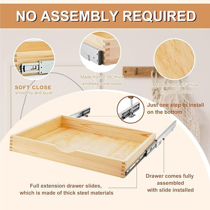 Sintuff 4 Pack Wooden Pull out Tray Cabinet Organizer Gentle Close Roll out Shelves for Kitchen Cabinets Fully Assembled Slide Pantry Shelves (24'' X 21'')