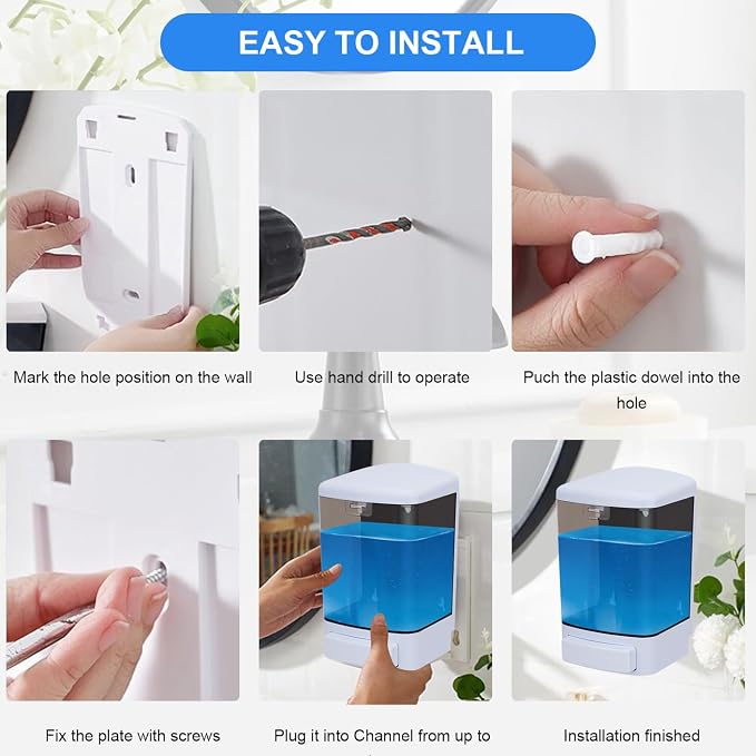 Soap Dispenser Wall Mount, 33.8oz/1000ml Commercial Manual Soap Dispenser Wall Mounted for Bathroom Kitchen Hotel, Liquid Containers Shampoo Plastic