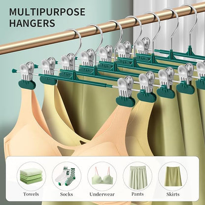 14Inch Clothes Pants Hangers with Wide Clips 20 Pack,Non-Slip Adjustable Skirt Hanger for Women,Space-Saving Heavy Duty Men Hangers for Pants,Trousers,Jeans,Shorts,Green