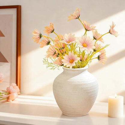 Ceramic Flower Vase Home Decor, 6.2 inch Farmhouse Rustic Vintage Decorative Vases, Pottery Terracotta Boho Flowers Vases for Dining Table, Living Room, Shelf, Kitchen, Bedroom (6.2"-White)