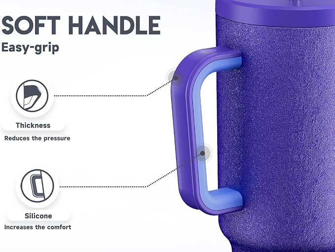 Meoky 40oz Tumbler with Handle, Leak-proof Lid and Straw, Insulated Coffee Mug Stainless Steel Travel Mug, Keeps Cold for 34 Hours or Hot for 10 Hours (Offshore)