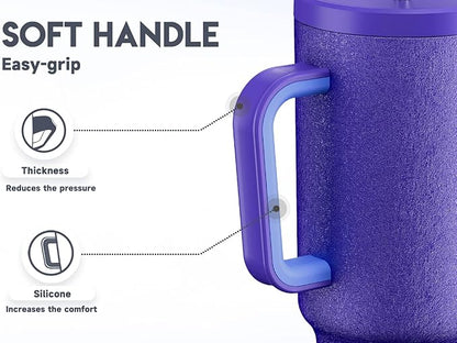Meoky 40oz Tumbler with Handle, Leak-proof Lid and Straw, Insulated Coffee Mug Stainless Steel Travel Mug, Keeps Cold for 34 Hours or Hot for 10 Hours (Offshore)