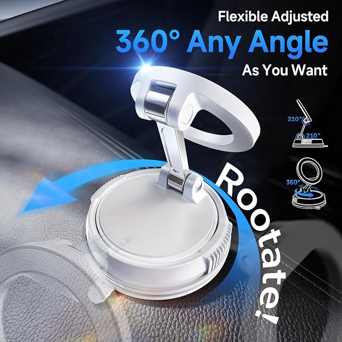 ANDERY Car Phone Holder for Magsafe [78+LBS Strongest Suction & 2400gf Magnetic] 360° Adjustable Car Phone Mount, Phone Holders for Your Car for iPhone 17 Pro Max 16 15 14 13 12 Air Plus, White