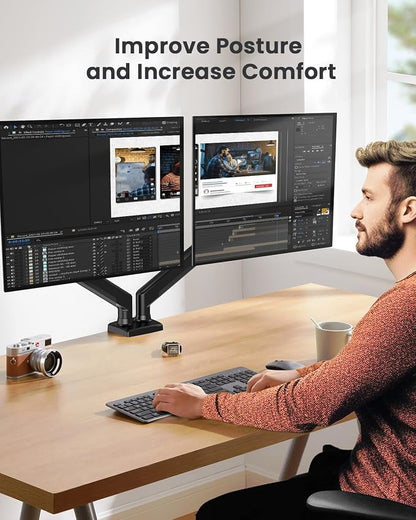 ErGear Dual Monitor Stand up to 33 inches Screen, Load-Bearing Max 22 lbs Each Arm, Adjustable Dual Monitor Mount, Sturdy Steel vesa Monitor Mount with Stable VESA 75x75 100x100mm