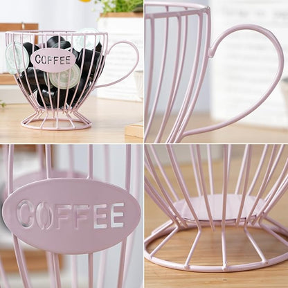 H&W 2PCS Coffee Pod Holder & Capsule Basket, Metal Coffee Bar Organizer for Kitchen Dinning Room Office Home Cafe Hotel (Pink)