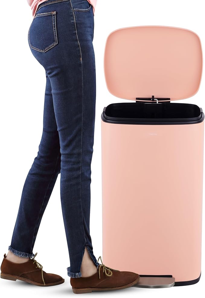 happimess HPM1011F Curtis 8-Gallon Step-Open Trash Can, Fingerprint Resistant, Modern, Minimalistic for Home, Kitchen, Laundry Room, Office, Bedroom, Bathroom, Flamingo Pink