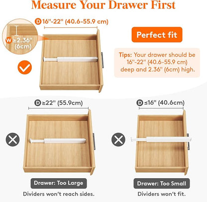 Lifewit 12 Pack 2.36" High Drawer Dividers 40-56cm/16-22 Adjustable Drawer Organizer for Clothes/Utensils, Expandable Drawer Separator in Dresser/Kitchen/Bedroom/Office Organization & Storage White