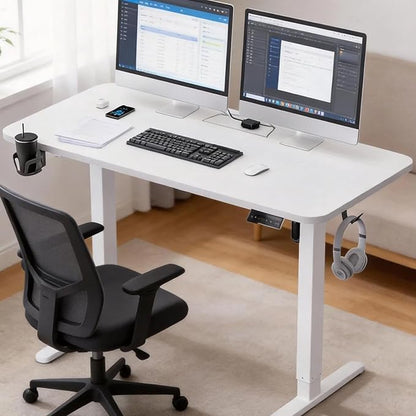 Electric Standing Desk with Cable Management Tray,48x24 Inch Adjustable Height Sit Stand Desk,with Memory Presets & Anti-Collision Computer Desk,for Office,Home,White Top&White Frame