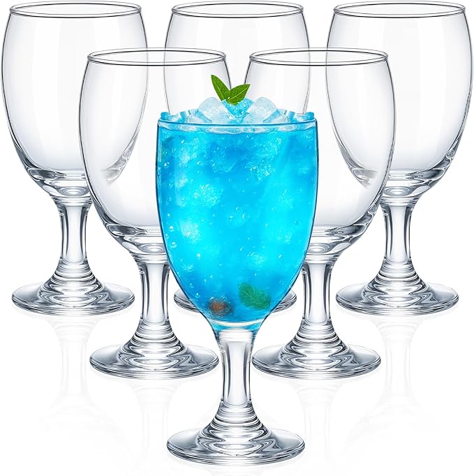 Patelai Set of 6 Clear Glasses 16 oz Water Goblet Glass Stemmed Water Glasses for Juice Wine Beer Tea Milk Cold Beverages Drinks Dishwasher Safe