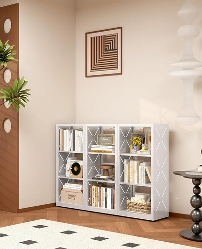 METALOONG 3 Tier Bookshelf, Adjustable Metal Bookcase with Anti-Tip Kit & Leveling Feet, Heavy-Duty Metal Storage Organizer, Modern Corner Shelves for Living Room, Kitchen, Office