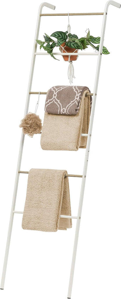 IRIS USA Clothing Rack, Blanket or Garment Ladder, Easy to Assemble, Standing Metal Sturdy Garment Rack, Small Space Storage Solution, Modern Versatile Design, Long-Term Durability, Ladder, White