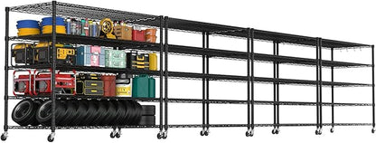 PrimeZone 5 Tier 80.7" Hx55.5 Wx24 D Wire Shelving with Wheels 3000lbs NSF Certified Storage Shelves Heavy Duty Metal Shelf Adjustable Rolling Rack Commercial Garage Restaurant Warehouse Kitchen 4Pcs