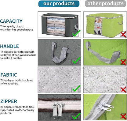 Large Storage Bags, 8 Pack Clothes Storage Bins Foldable Closet Organizers Storage Containers with Durable Handles Thick Fabric for Blanket Comforter Clothing Bedding 90 L (Gray)