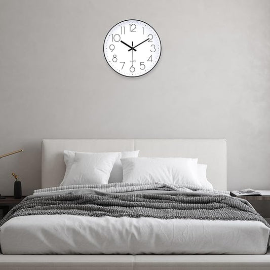 jomparis Small Wall Clock Black Wall Clocks Silent Non-Ticking for Bedroom Bathroom Kitchen(8 Inch)