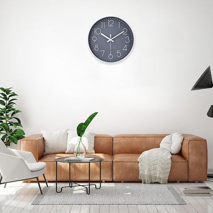 jomparis Small Wall Clock 8 Inch Gray Wall Clocks Silent Non-Ticking for Bedroom Bathroom Kitchen