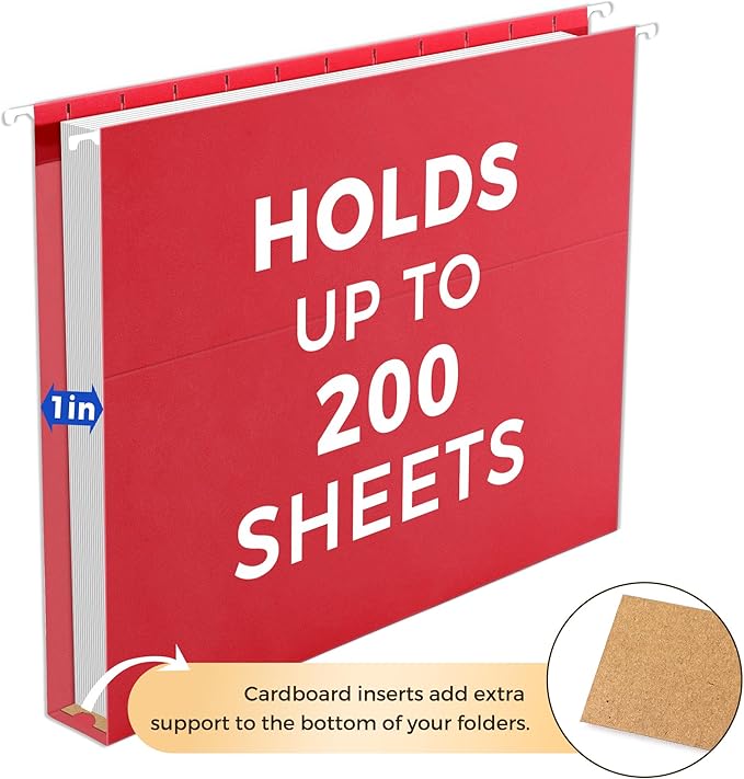SUNEE Hanging File Folders Extra Capacity Assorted Colors, 25 Pack Letter Size File Folders with 1/5-cut Tabs, Heavy Duty 1 Inch Expansion, Stay Organized for Your Home and Office Bulk File