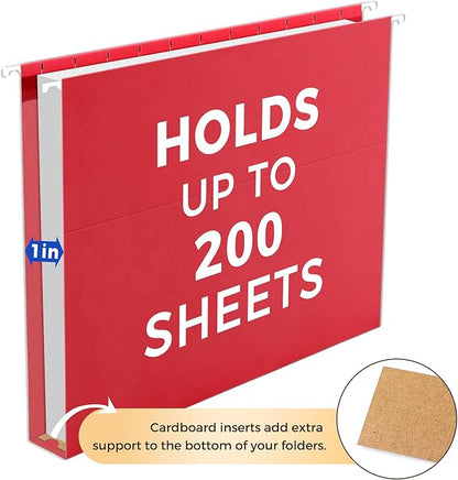 SUNEE Hanging File Folders Extra Capacity Assorted Colors, 25 Pack Letter Size File Folders with 1/5-cut Tabs, Heavy Duty 1 Inch Expansion, Stay Organized for Your Home and Office Bulk File