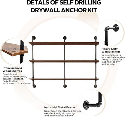 3-Tier Industrial Pipe Floating Shelf – Rustic 60 inch Wood Wall-Mounted Storage Shelf for Kitchen Office,Bathroom & Home Decor -Walnut