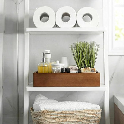 2 Pcs Bathroom Basket Wooden Toilet Tank Paper Basket with Handle Wood Color Bathroom Decor Box Back of Toilet Storage Organizer for Bedroom Vanity Kitchen Countertop Dresser Shelf Decor