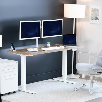 VIVO Electric 60 x 24 in Dual Motor Sit Stand Desk, Memory Height Adjustment, 2B Series, Reclaimed Wood Top White Frame, DESK-KIT-2W6P