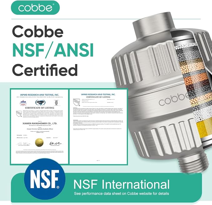 Cobbe High Pressure Filtered Shower Head Combo, Rain Shower Head with 20 Stage Shower Head Filter for Hard Water - Adjustable Replacement Remove Chlorine and Harmful Substances, Brushed Nickel