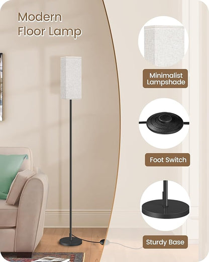 Set of 2 Floor Lamps for Living Room, Modern Tall Standing Lamps with Foot Switches, Bulb Not Included, 64.6'', for Living Room, Bedroom, Kids Room, ETL Listed, Beige and Black E07LDP205W1