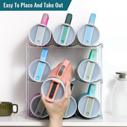 Design for Stanley 40 OZ & Large Bottles & Tumblers with Handle, Acrylic Water Bottle Organizer - Stackable Clear Wine Rack, Cup Holder for Home Kitchen Pantry Shelf Countertop Cabinet, 3 Tier Hold 9