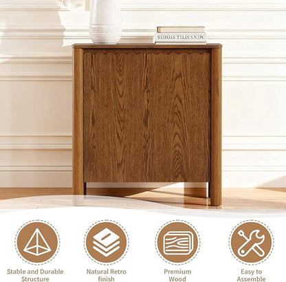 HMFULE 31.5" Sideboard Buffet Storage Cabinet, Solid Wood Retro Buffet Cabinet with Storage Adjustable Shelf & 2 Doors, Accent Cabinet for Hallway, Living Room, Dining Room, Kitchen (Light Brown)