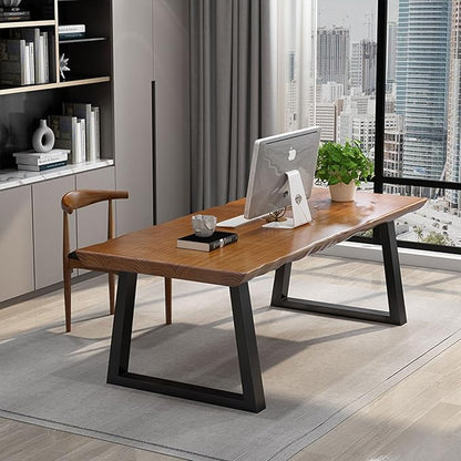 Modern Solid Wood Executive Desk – Spacious and Minimalist Home Office Workstation Perfect for Writing and Professional Use (Light Brown, 62.99in)