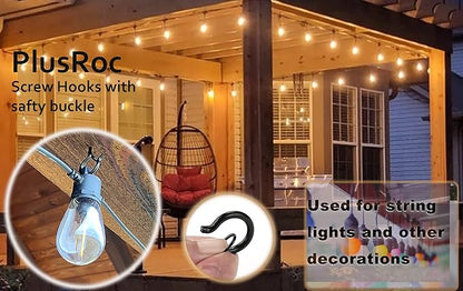 PlusRoc 20 Pack Screw Hooks for Hanging Christmas Lights Outdoor Seasonal Lighting, Heavy Duty 2.2 Inch Eye Hook Screw Cup Ceiling Hook Q-Hanger for Patio Lights, Wall Wood Ceiling Deck Mount(Black)