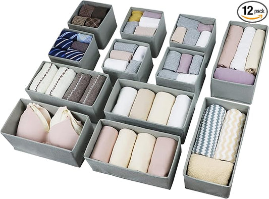 Fordonral Drawer Organizer Clothes, Foldable Fabric Dresser Organizer Closet Organizers and Storage Box for Underwear,Folded Clothes,Baby Clothing,Socks,Bra,Towels,Ties(6M+6S,Gray)