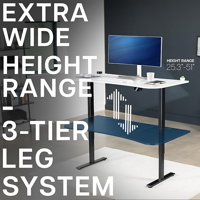 VIVO Electric 63 x 32 in Standing Desk, Touch Screen Adjustment, 220 lb Frame Support, 2E Series, White Top Black Frame, DESK-KIT-2EBW
