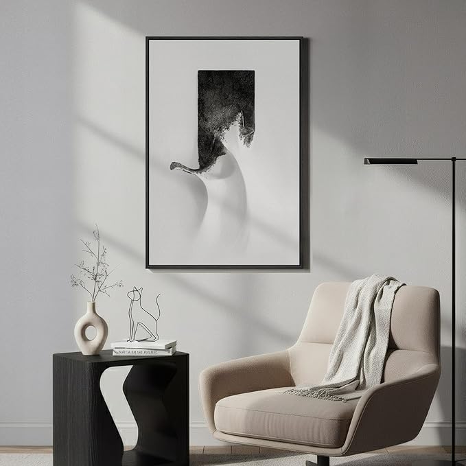 Framed Black and White Abstract Wall Art, Modern Canvas Prints Paintings Artwork for Walls, Minimalist Monochrome Abstract Pictures for Living Room Dining Bedroom Lounge Office Wall Decor 24x36 In