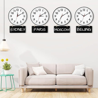 Lumuasky 4-Pack Silent Wall Clocks Time Zones with 4 Pcs Chalkboard and White Marker Pen – Battery Operated Clocks with Time Zones Multi Time Zone Clocks Perfect for Home, Office & Classroom