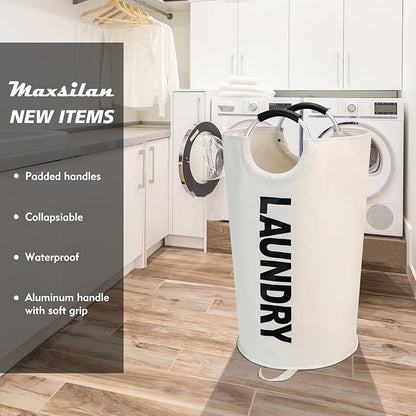 125L X-Large Laundry Basket, Freestanding Tall Clothes Hamper, Collapsible Laundry Bag, Beige